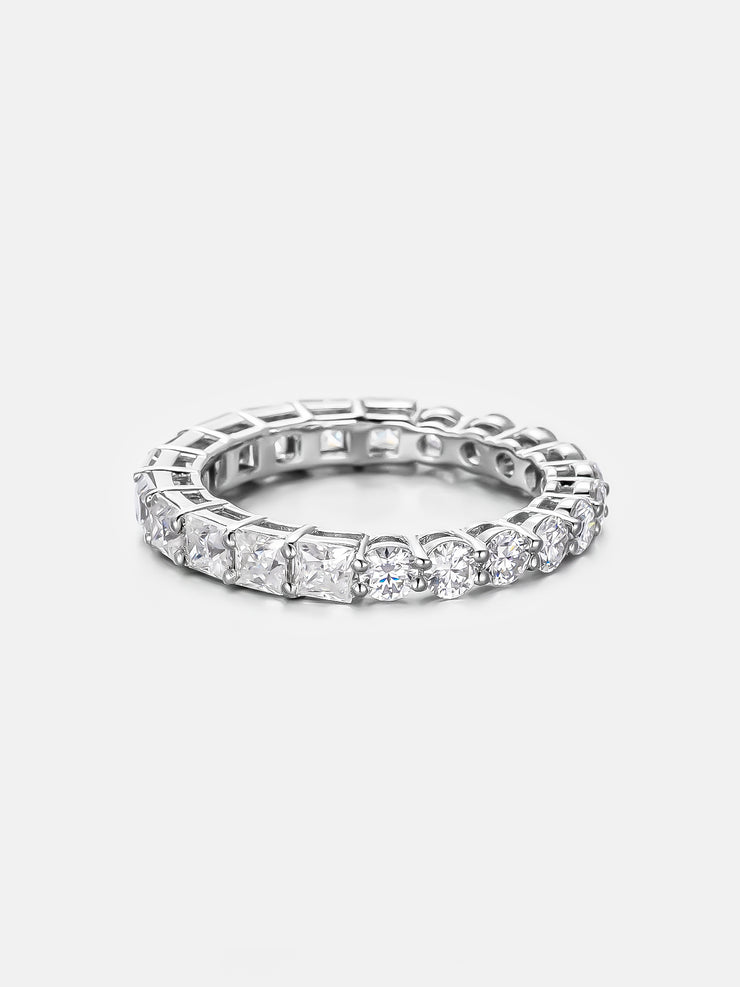 Half Princess Half Round Moissanite Eternity Ring
