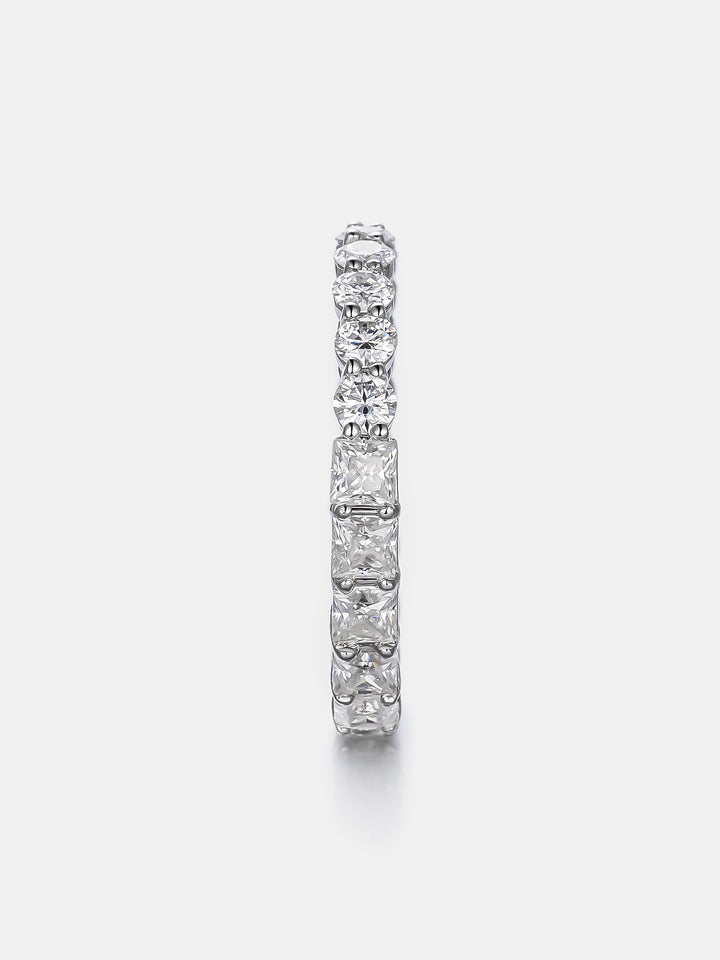 Half Princess Half Round Moissanite Eternity Ring