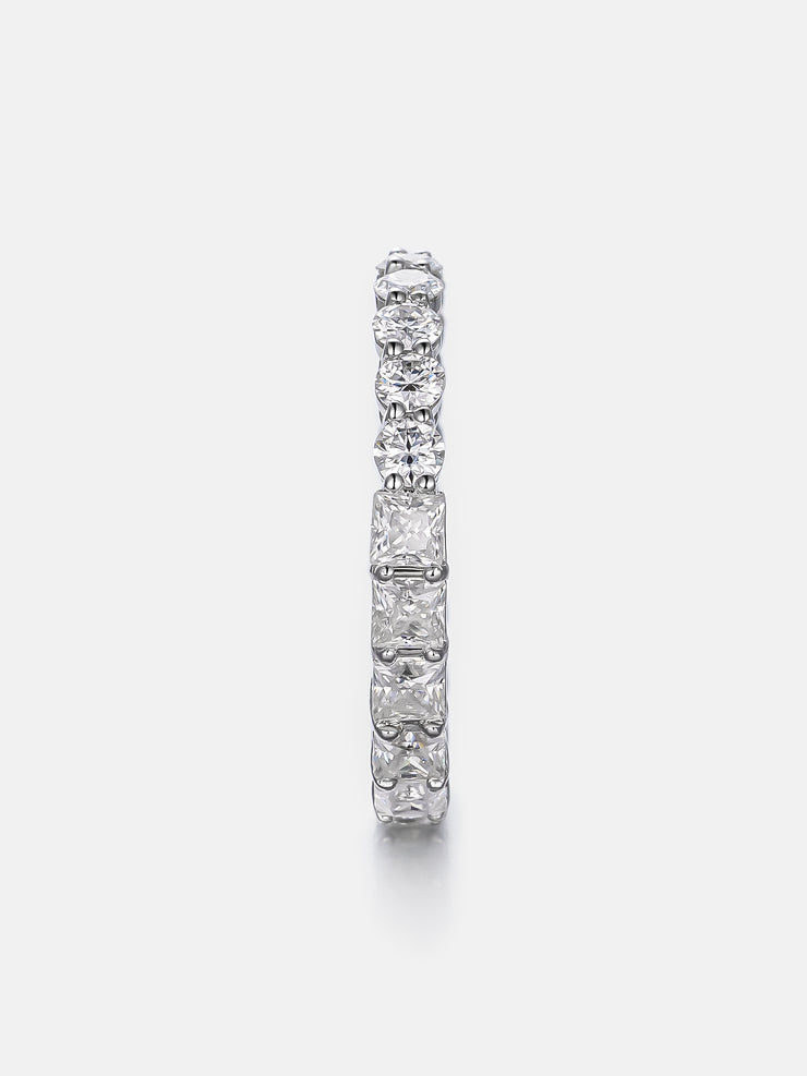 Half Princess Half Round Moissanite Eternity Ring