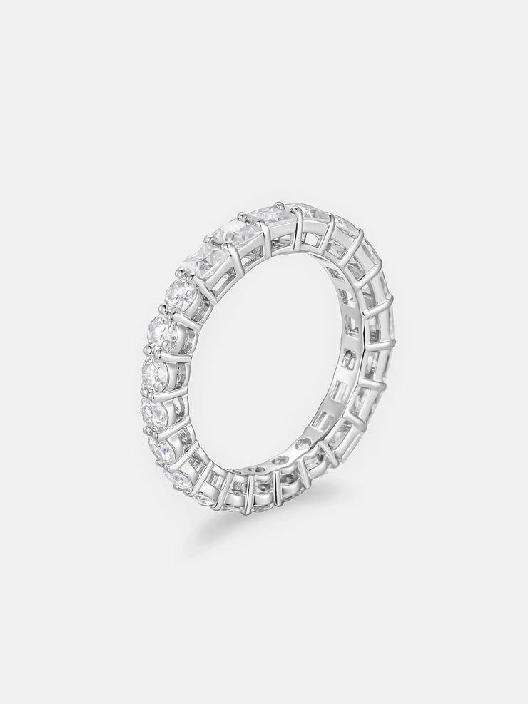 Half Princess Half Round Moissanite Eternity Ring