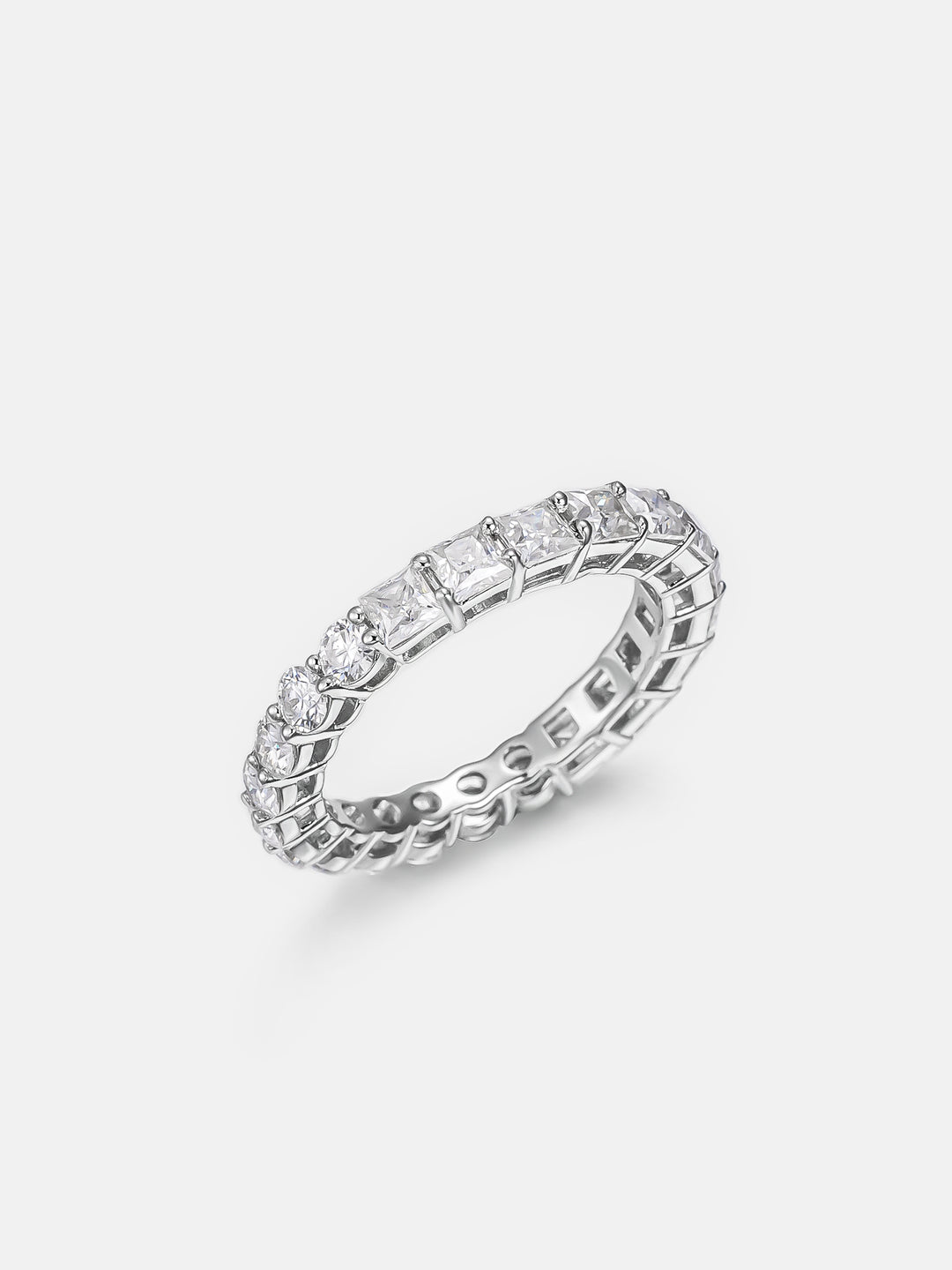 Half Princess Half Round Moissanite Eternity Ring