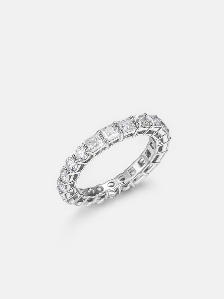 Half Princess Half Round Moissanite Eternity Ring
