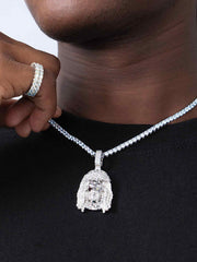 925 Sterling Silver Moissanite Jesus Pendant 3.3ct