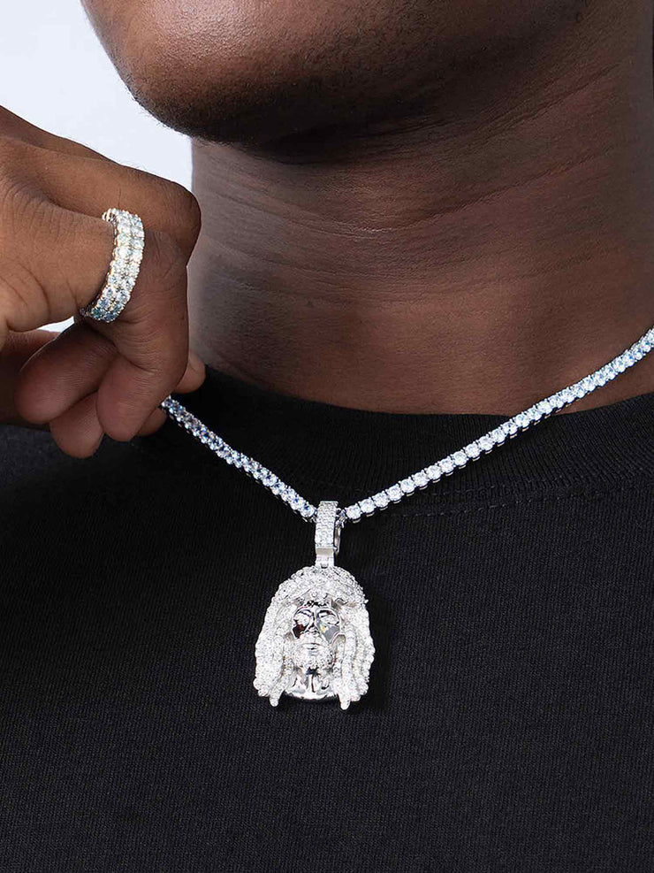 925 Sterling Silver Moissanite Jesus Pendant 3.3ct