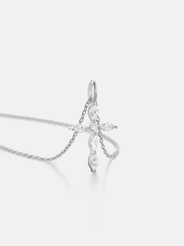 Solid Gold Marquise Cut Diamond Cross Pendant