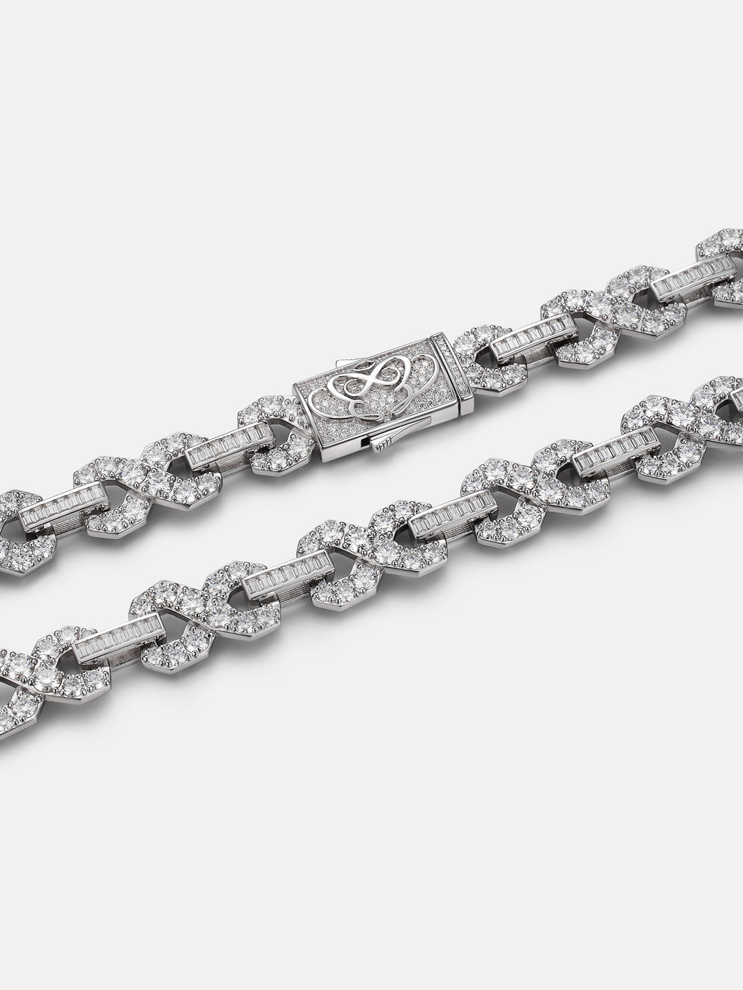 12MM Round & Baguette Moissanite Infinity Link Chain