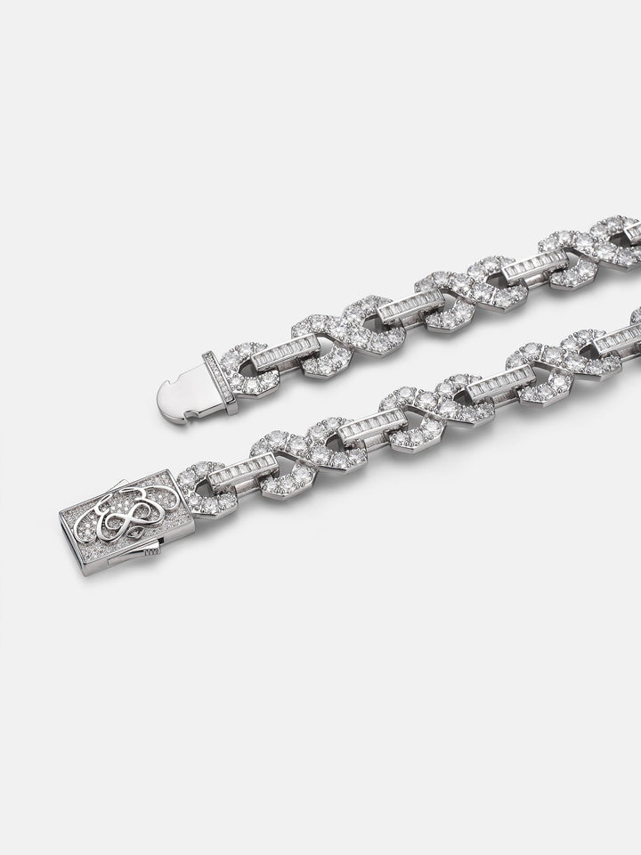 12MM Round & Baguette Moissanite Infinity Link Chain