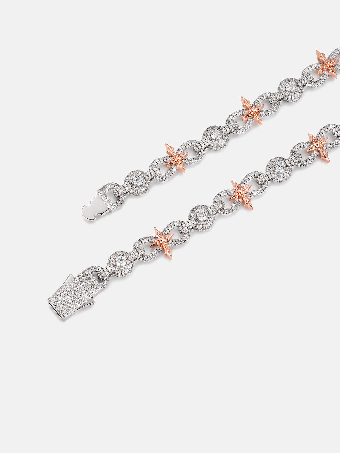 12MM Two Tone Moissanite Cross & Infinity Link Chain