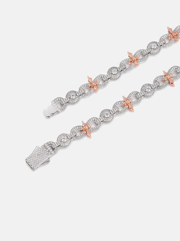 12MM Two Tone Moissanite Cross & Infinity Link Chain