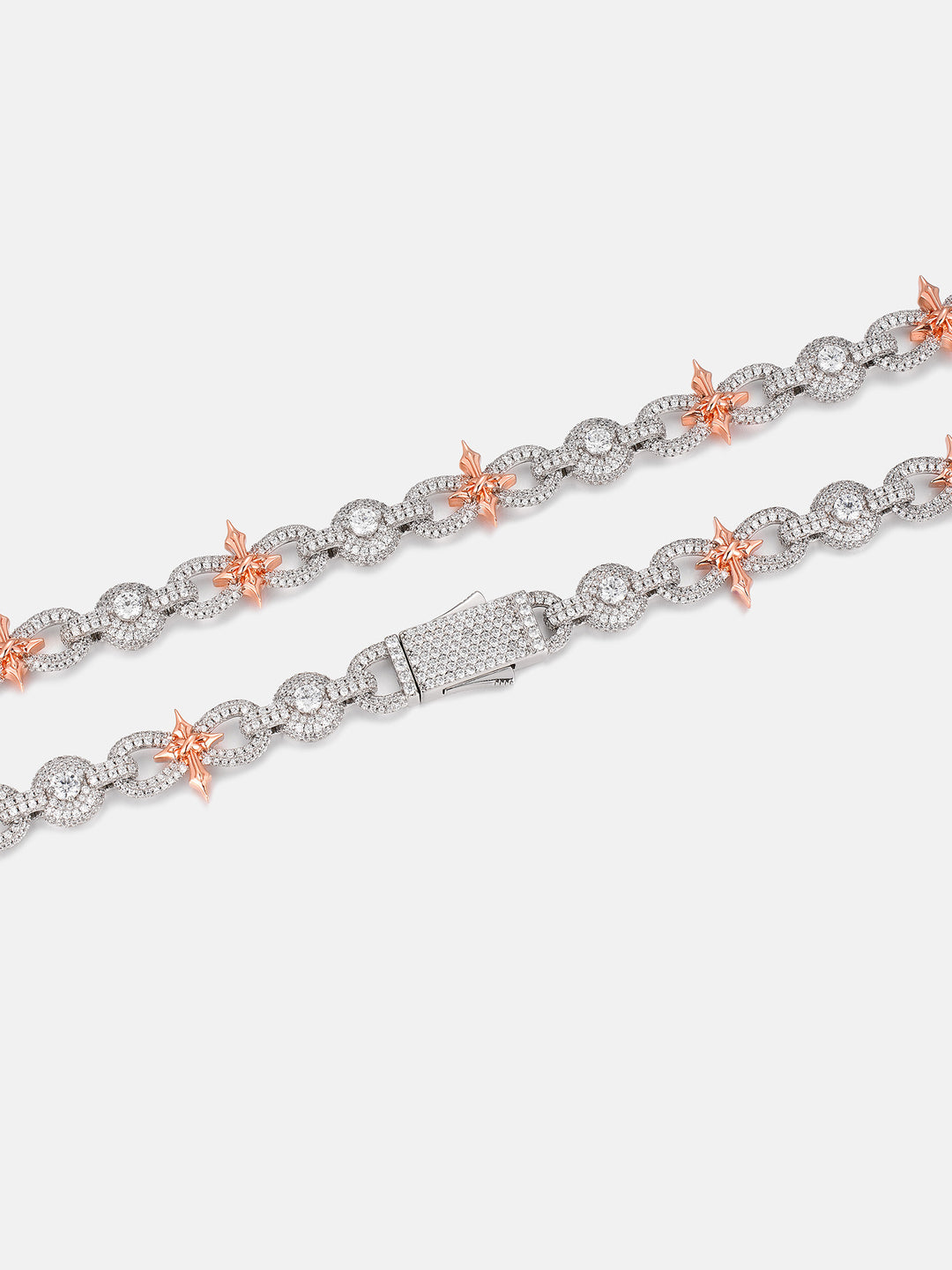 12MM Two Tone Moissanite Cross & Infinity Link Chain