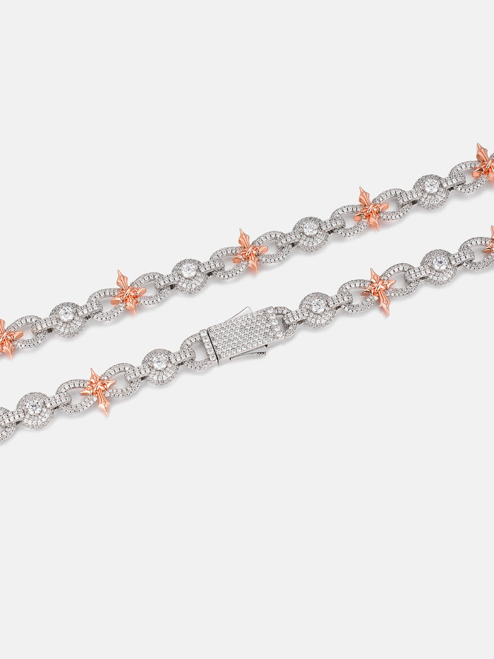 12MM Two Tone Moissanite Cross & Infinity Link Chain