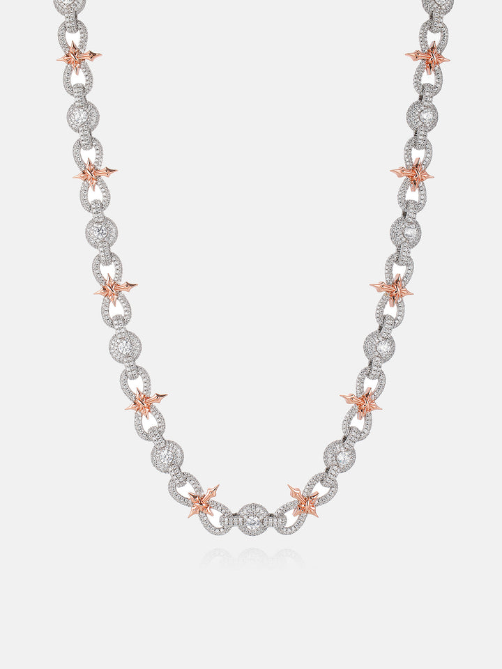 12MM Two Tone Moissanite Cross & Infinity Link Chain