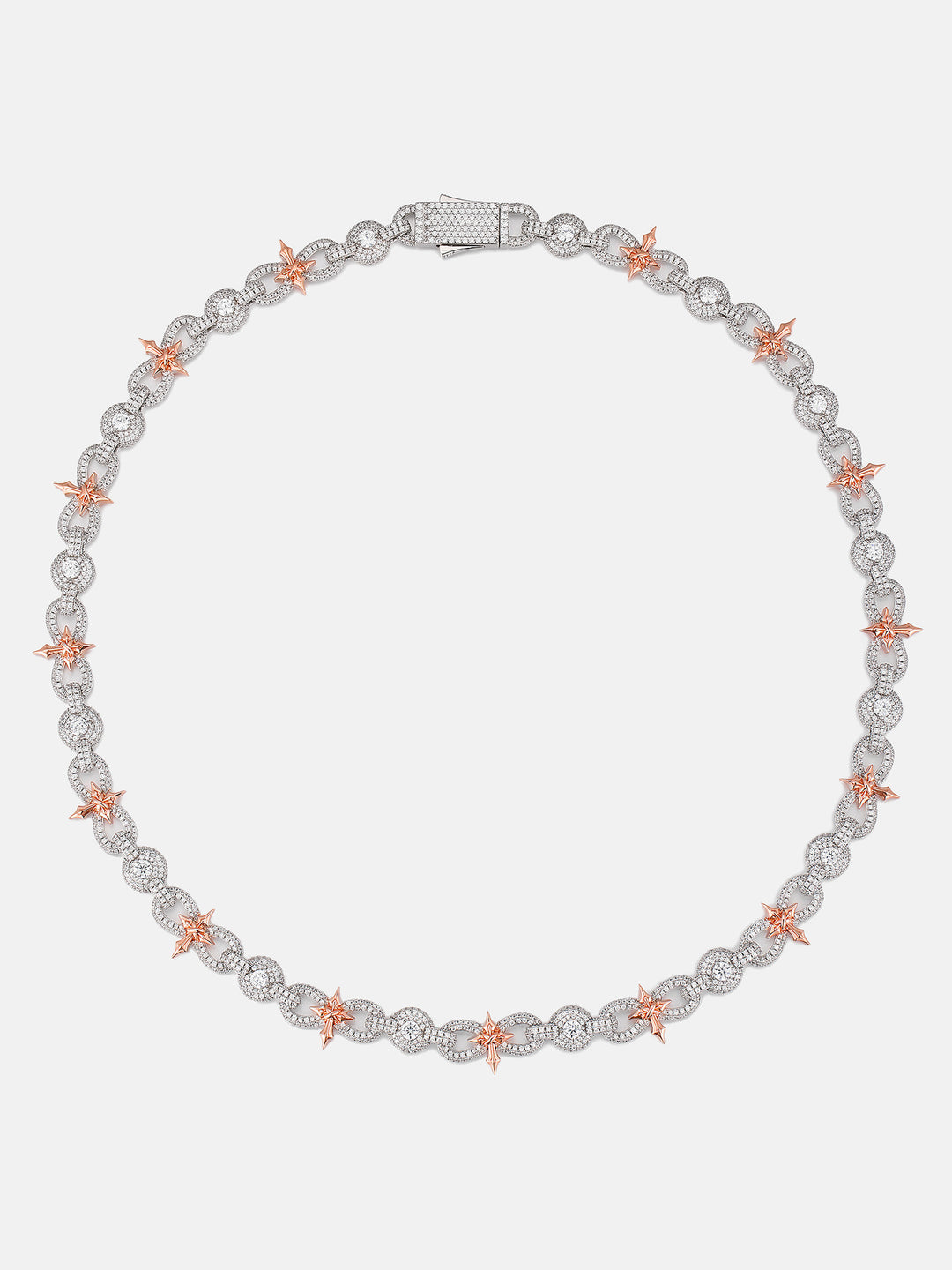 12MM Two Tone Moissanite Cross & Infinity Link Chain