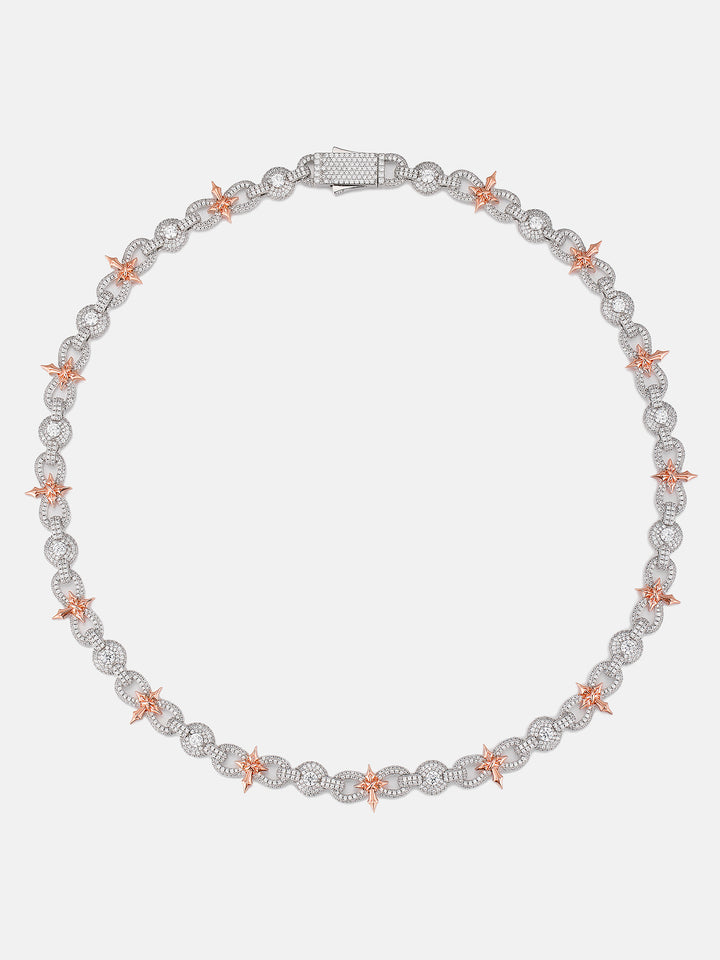 12MM Two Tone Moissanite Cross & Infinity Link Chain