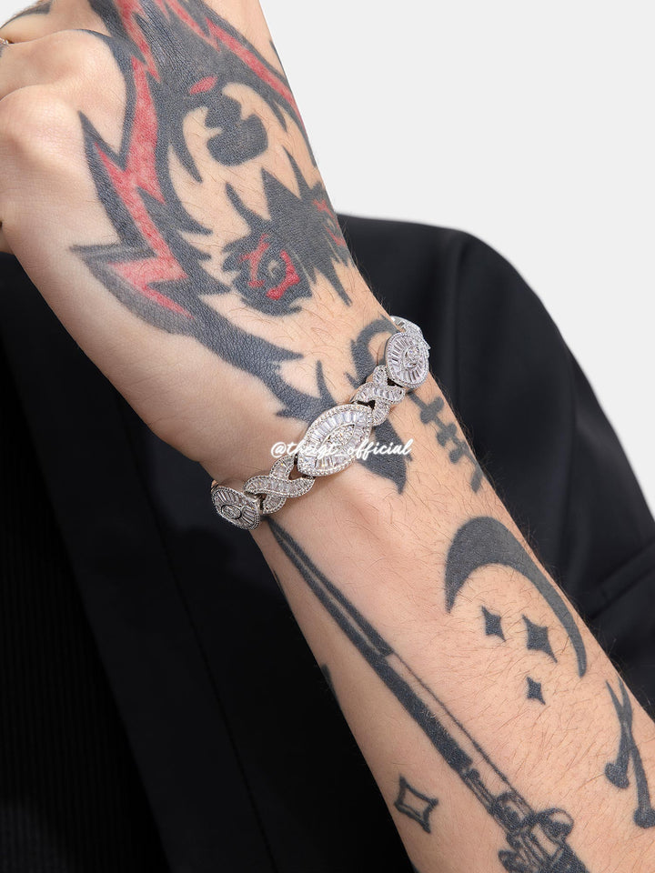 12MM Baguette Moissanite Evil Eye Infinity Link Bracelet