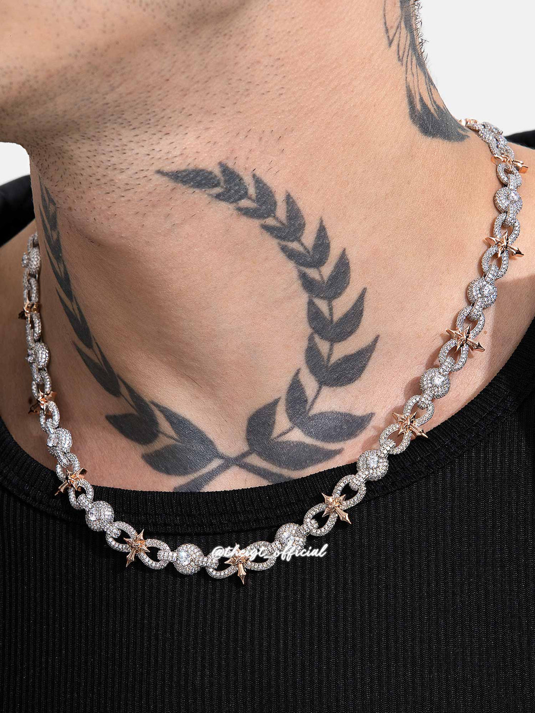 12MM Two Tone Moissanite Cross & Infinity Link Chain