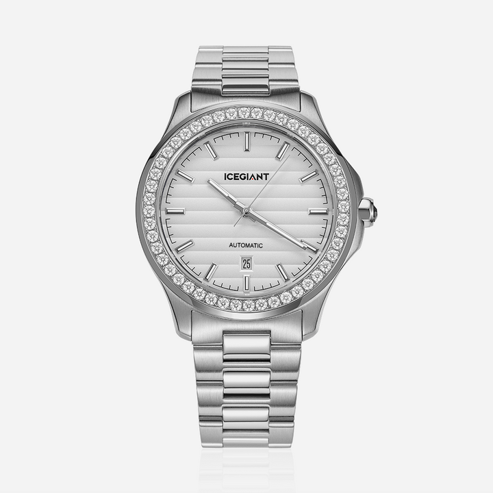 $159 Stainless Iced Moissanite Watch With White Dial
