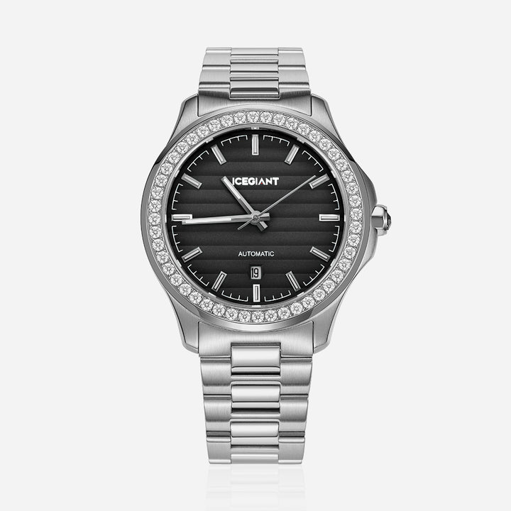 $159 Stainless Iced Moissanite Watch With Black Dial