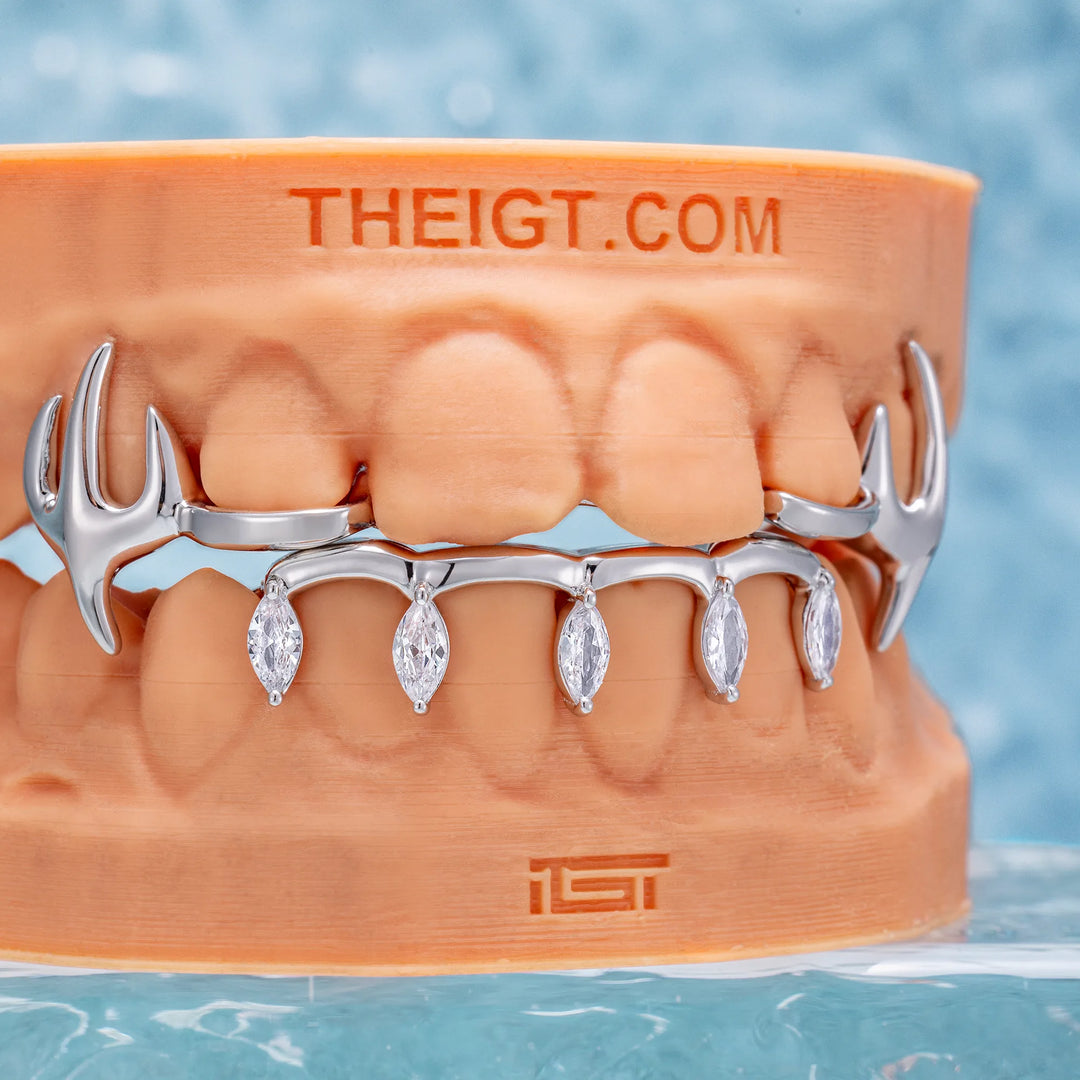 Flame Style Marquise Cut Diamond Bar Grillz