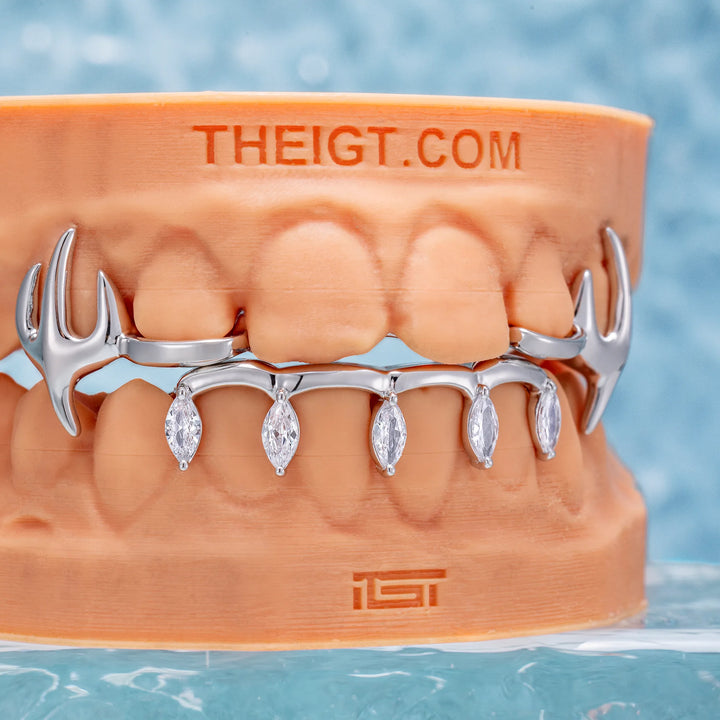 Flame Style Marquise Cut Diamond Bar Grillz