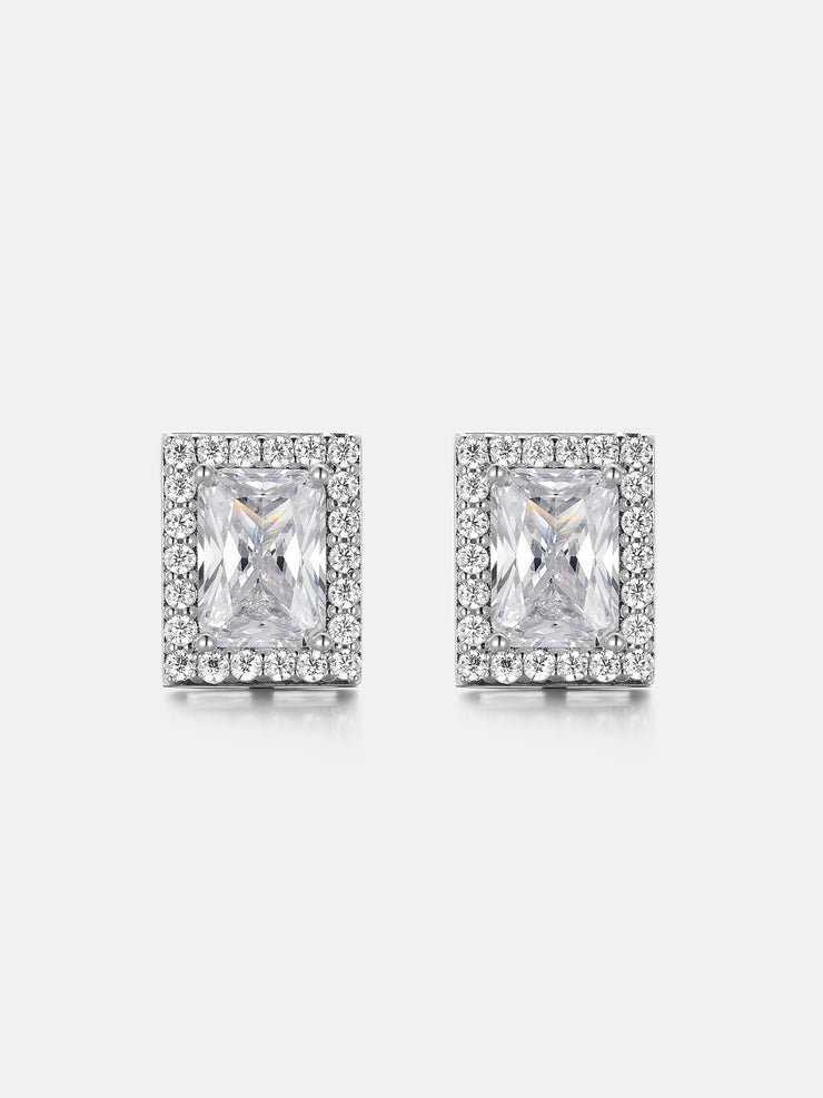 Halo Radiant Cut Moissanite Stud Earrings