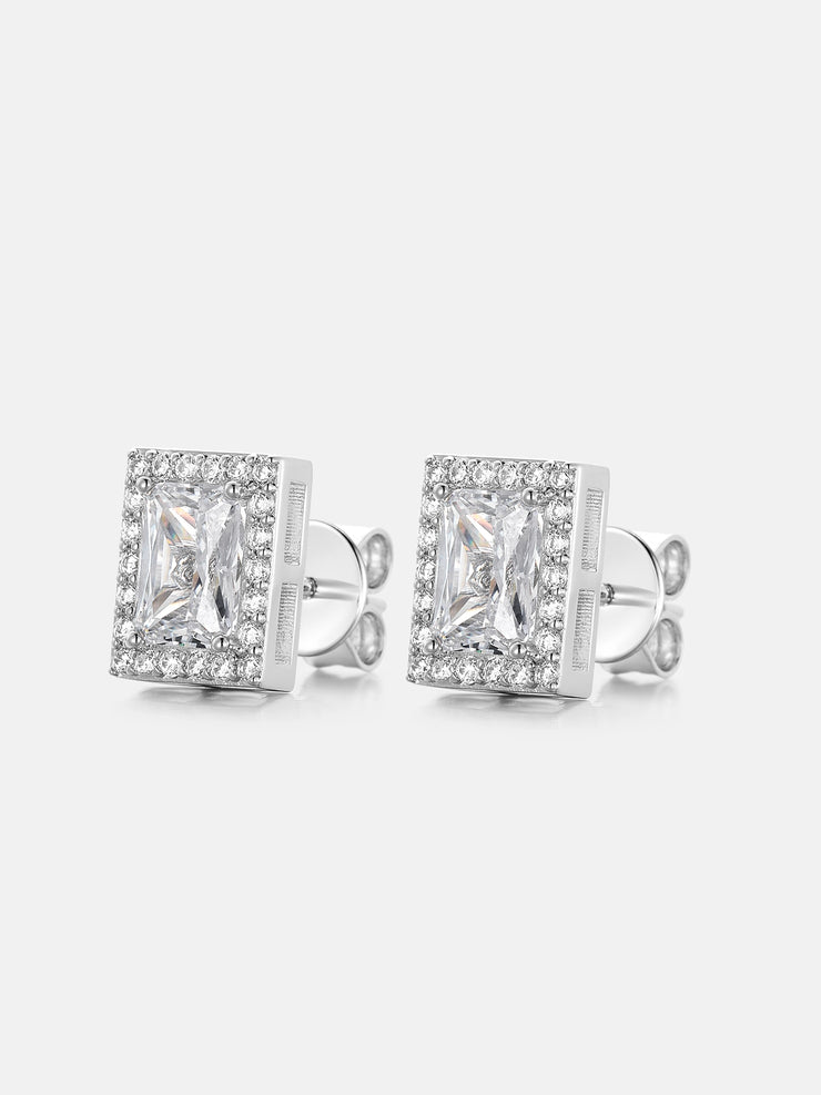 Halo Radiant Cut Moissanite Stud Earrings