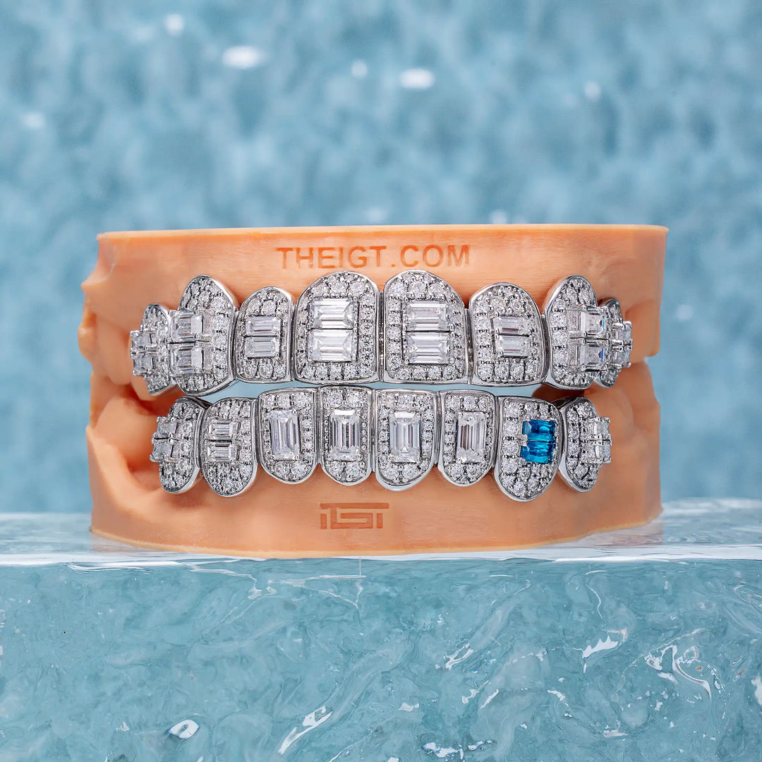 Pave Setting Diamond Grillz Radiant Cut Purple Sapphire