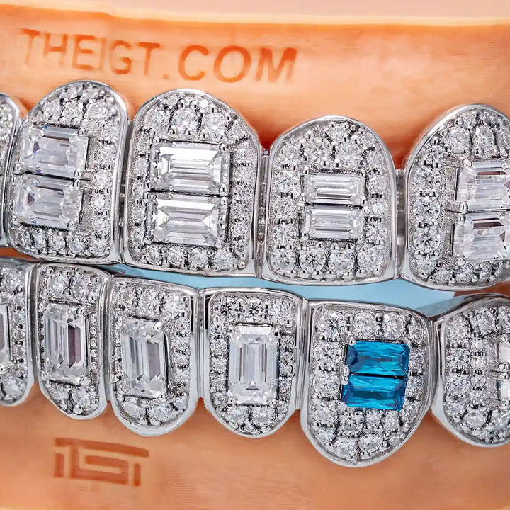 Pave Setting Diamond Grillz Radiant Cut Purple Sapphire