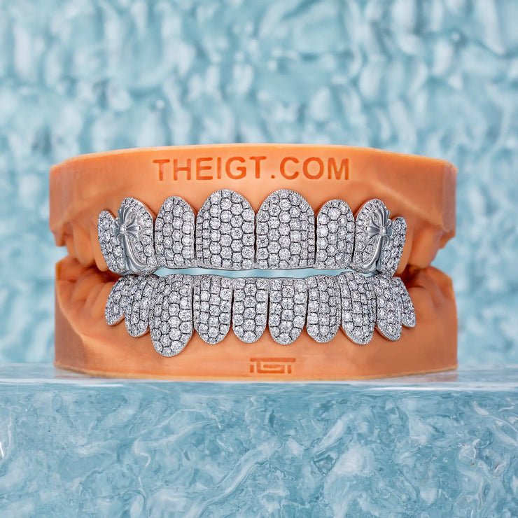 PAVE SETTING W CROSS ON FANG DIAMOND GRILLZ