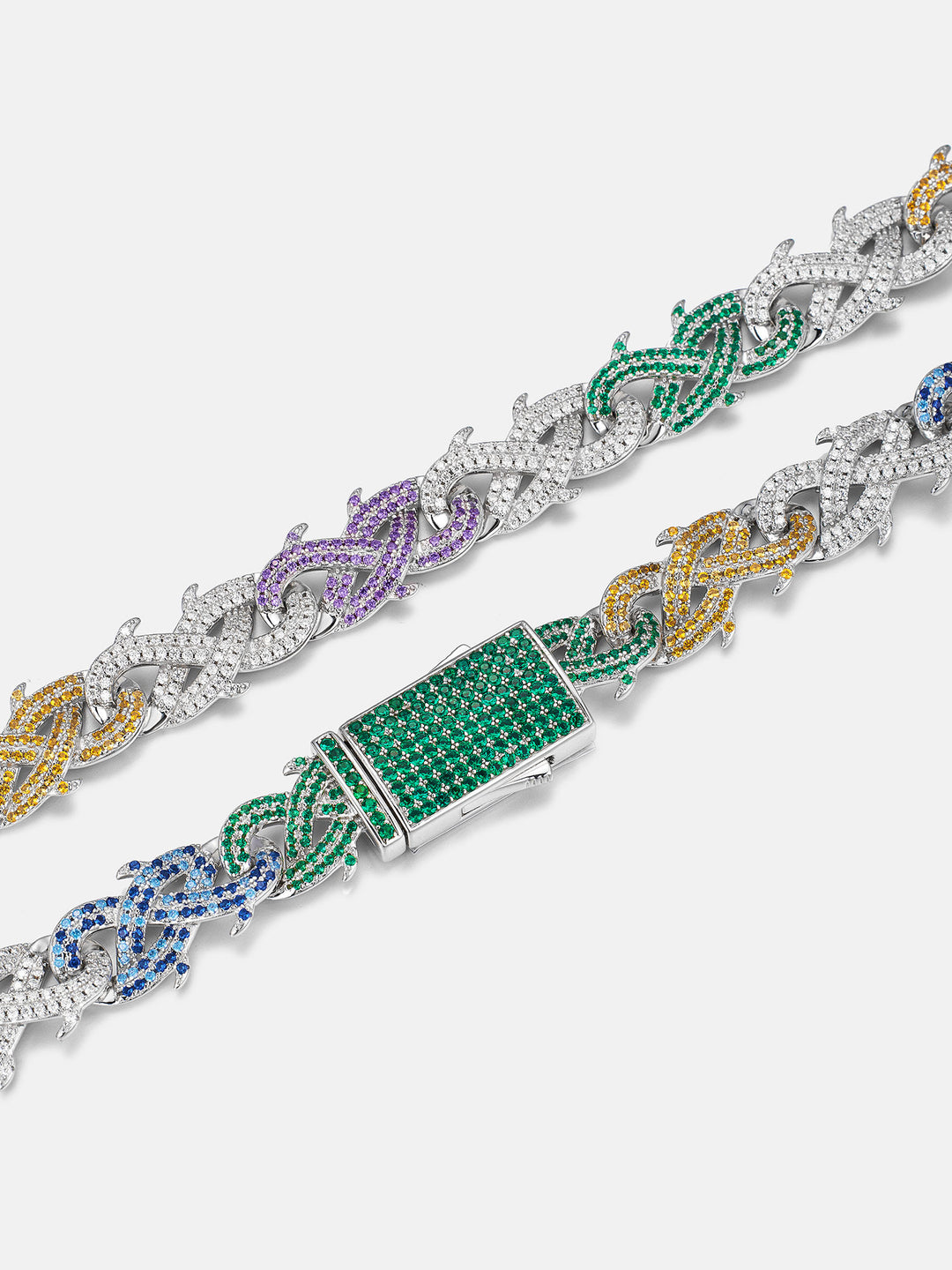 12mm Colored Gem & White Moissanite Crown of Thorns Chain