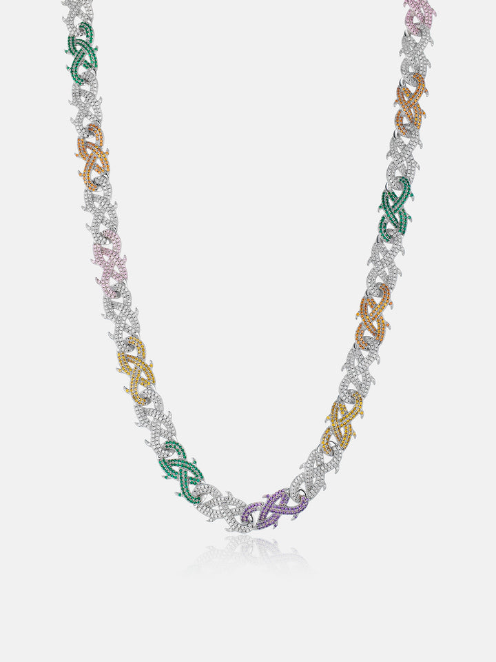 12mm Colored Gem & White Moissanite Crown of Thorns Chain