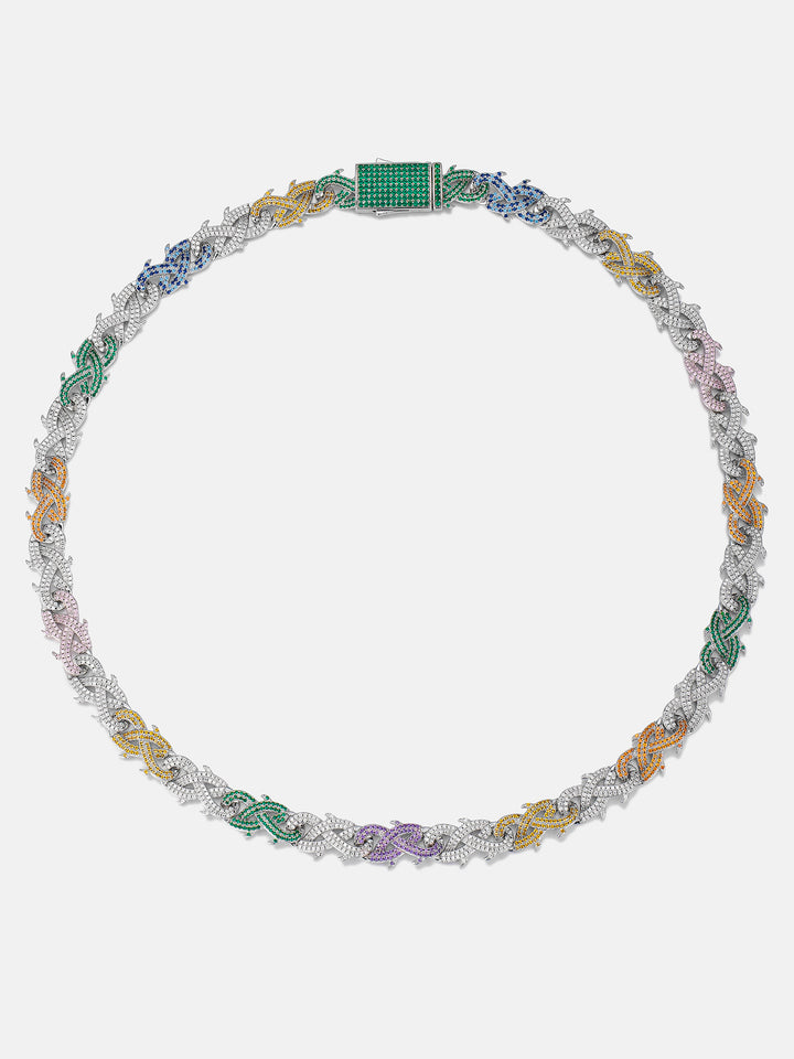 12mm Colored Gem & White Moissanite Crown of Thorns Chain