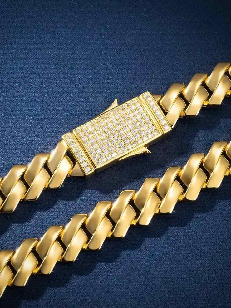 Made To Order 12mm Plain Prong Link Bracelet with Iced Clasp