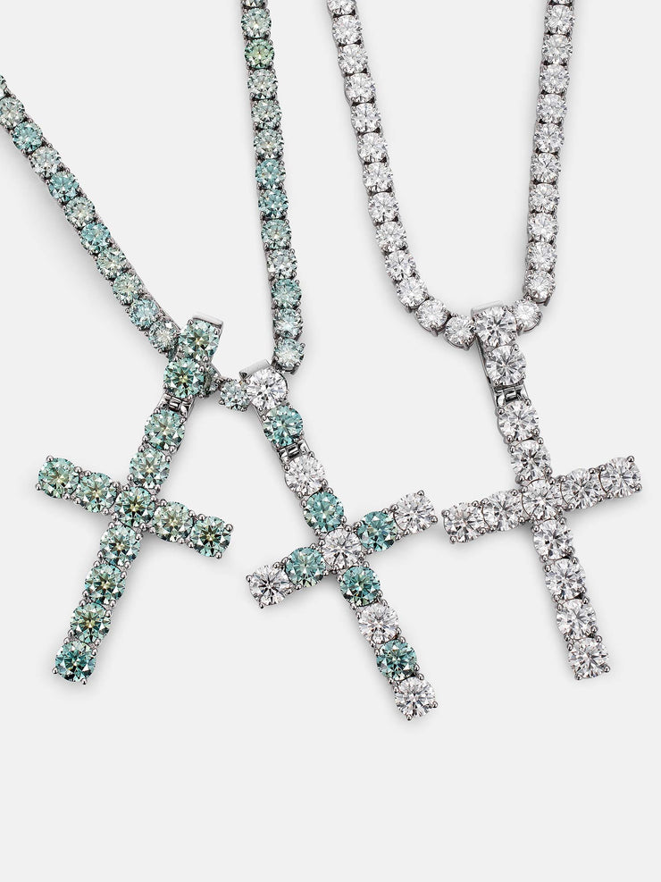 S925 13CT Blue & White Moissanite Cross Pendant