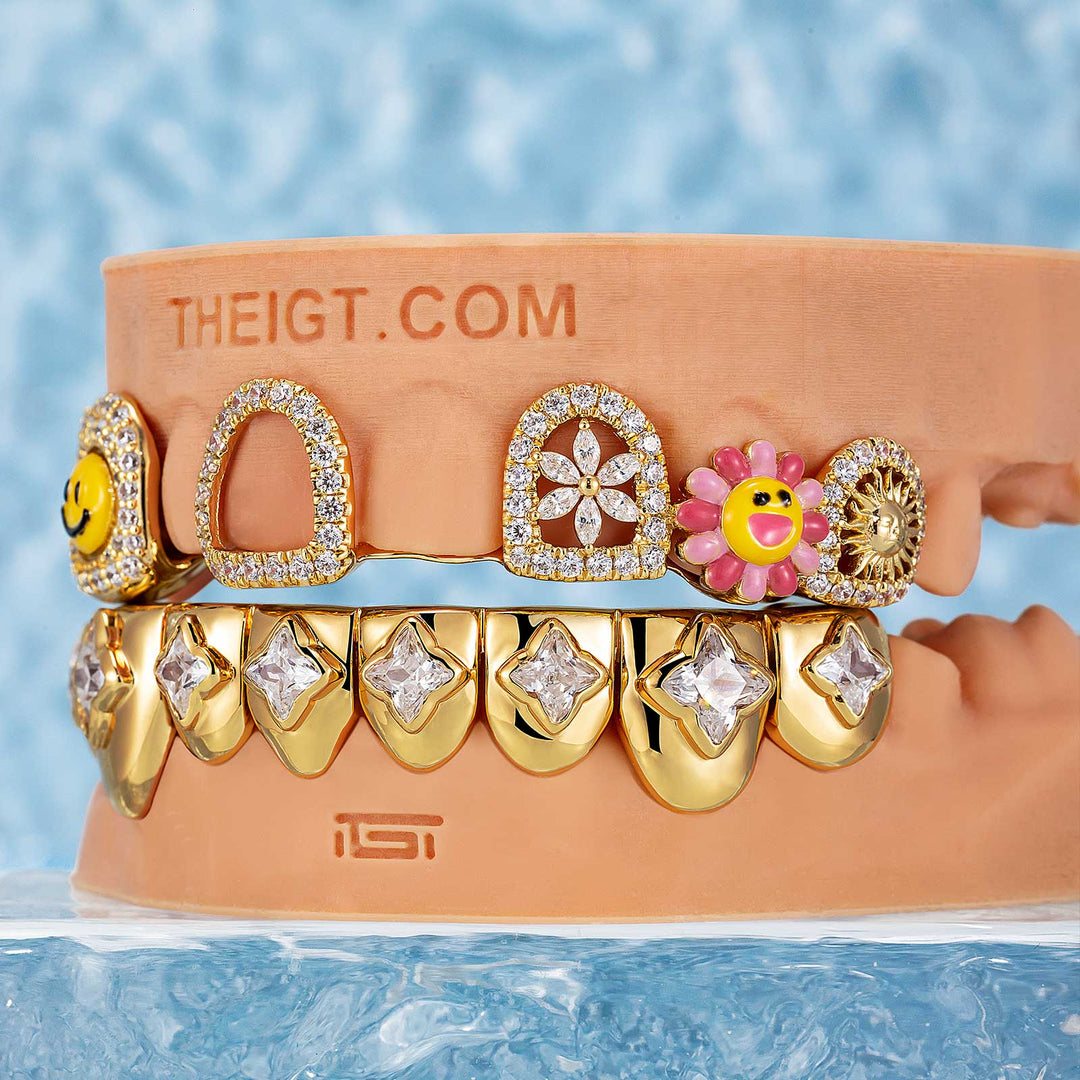 Diamond Smile Face And Sunflower Grillz