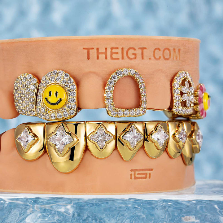 Diamond Smile Face And Sunflower Grillz