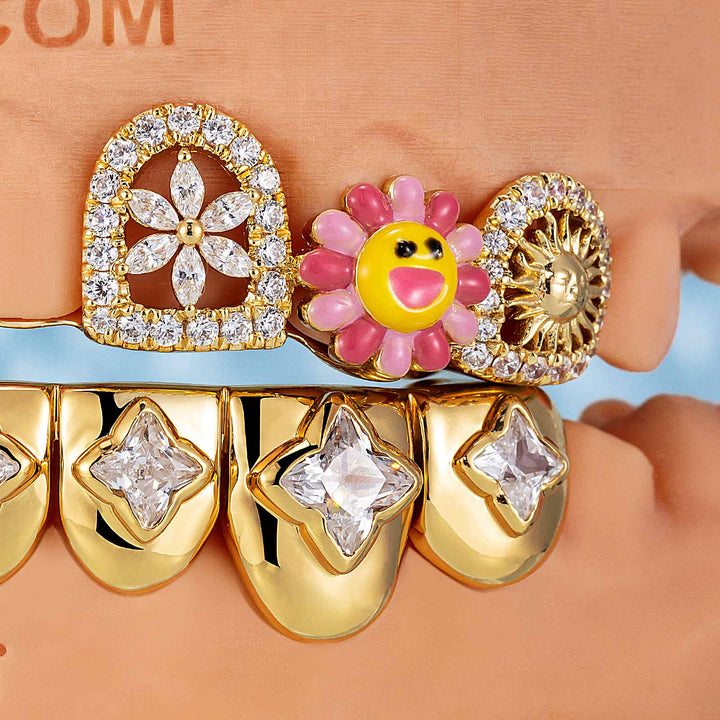 Diamond Smile Face And Sunflower Grillz