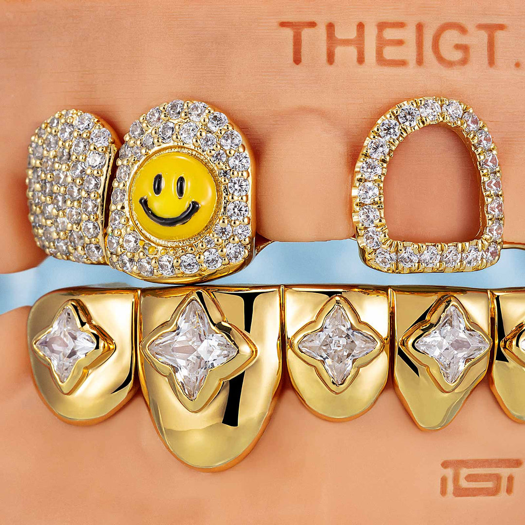 Diamond Smile Face And Sunflower Grillz