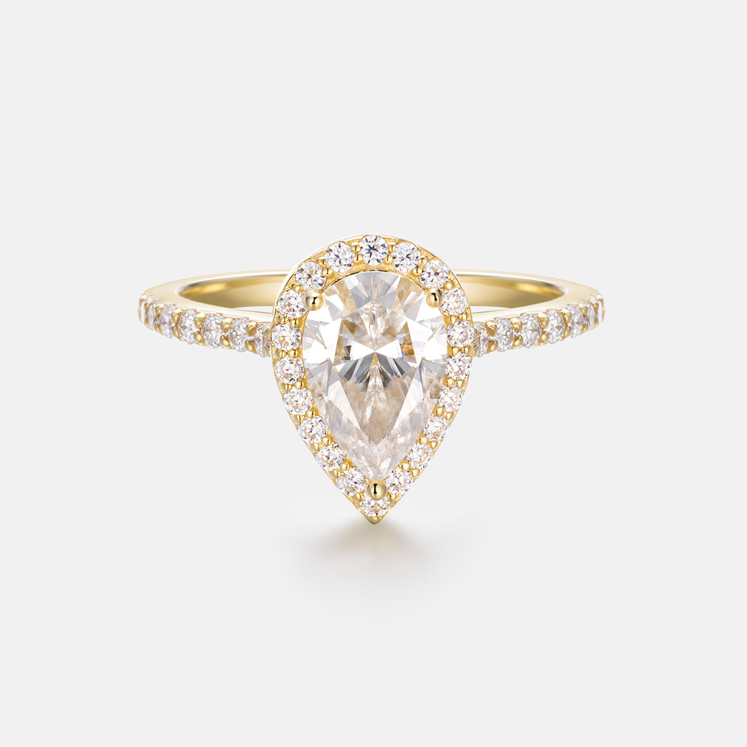 14K Solid Yellow Gold & Moissanite 1.5CT Pear Cut Engagement Ring