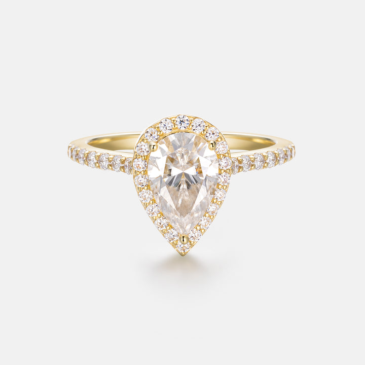14K Solid Yellow Gold & Moissanite 1.5CT Pear Cut Engagement Ring