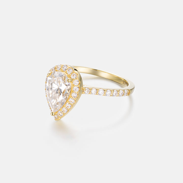 14K Solid Yellow Gold & Moissanite 1.5CT Pear Cut Engagement Ring