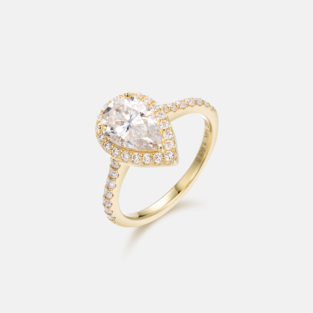 14K Solid Yellow Gold & Moissanite 1.5CT Pear Cut Engagement Ring