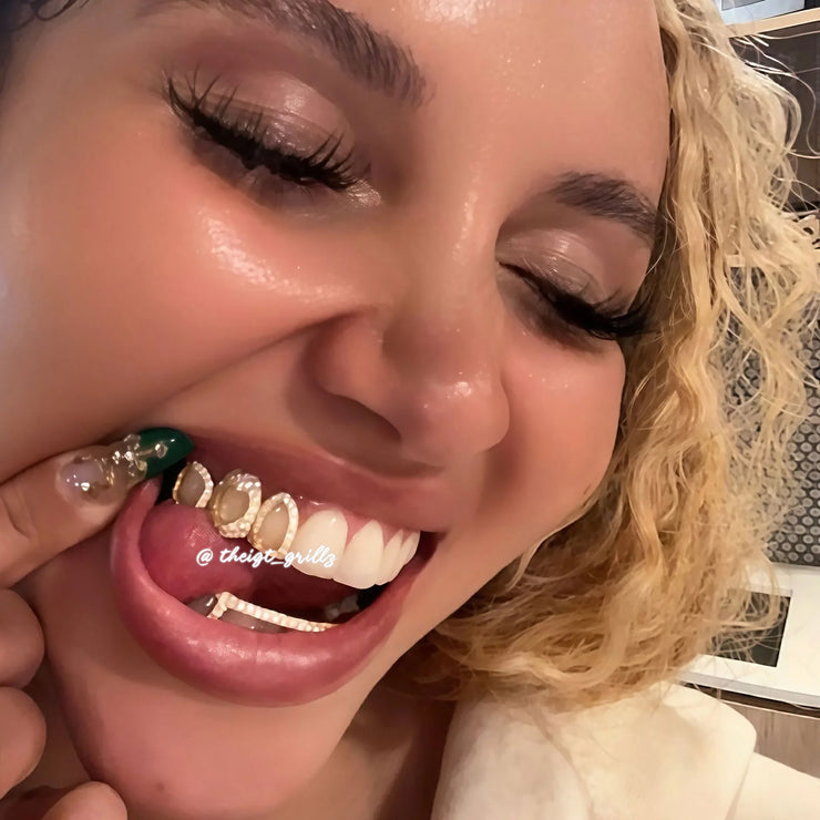 Top 3 Open Face With Bottom Fang Diamond Grillz