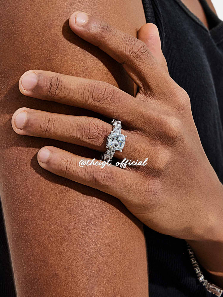 Cushion Cut Solitaire Moissanite Eternity Ring