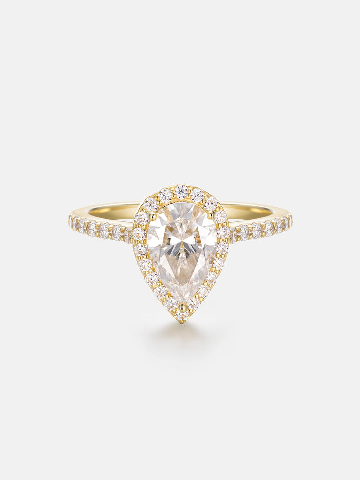 14K Real Solid Gold Custom 1.5CT Pear Cut Engagement Ring