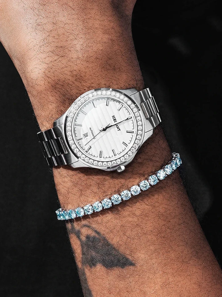$386 Get Stainless Iced Moissnaite Watch+Moissanite Bracelet Set