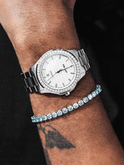 $386 Get Stainless Iced Moissnaite Watch+Moissanite Bracelet Set