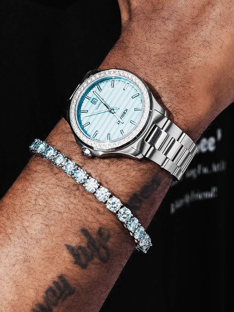 $386 Get Stainless Iced Moissnaite Watch+Moissanite Bracelet Set