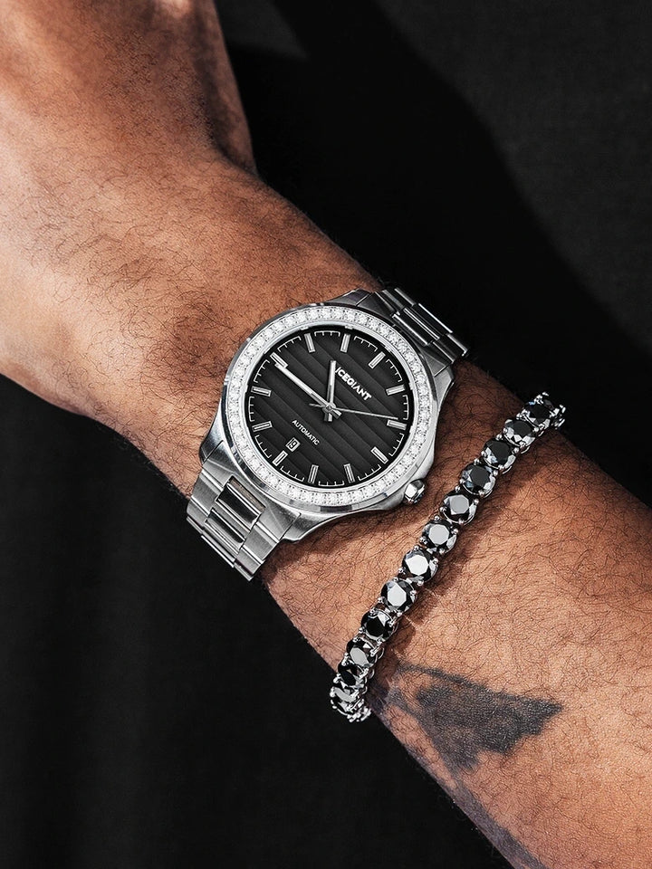 $386 Get Stainless Iced Moissnaite Watch+Moissanite Bracelet Set