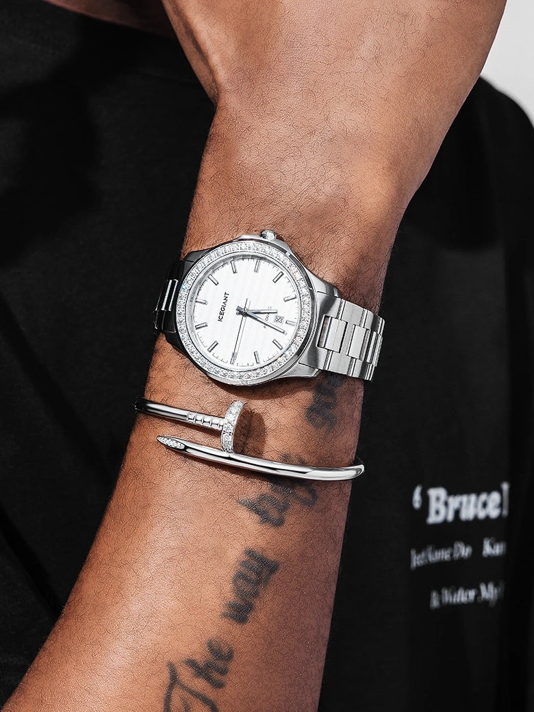 $386 Get Stainless Iced Moissnaite Watch+Moissanite Bracelet Set